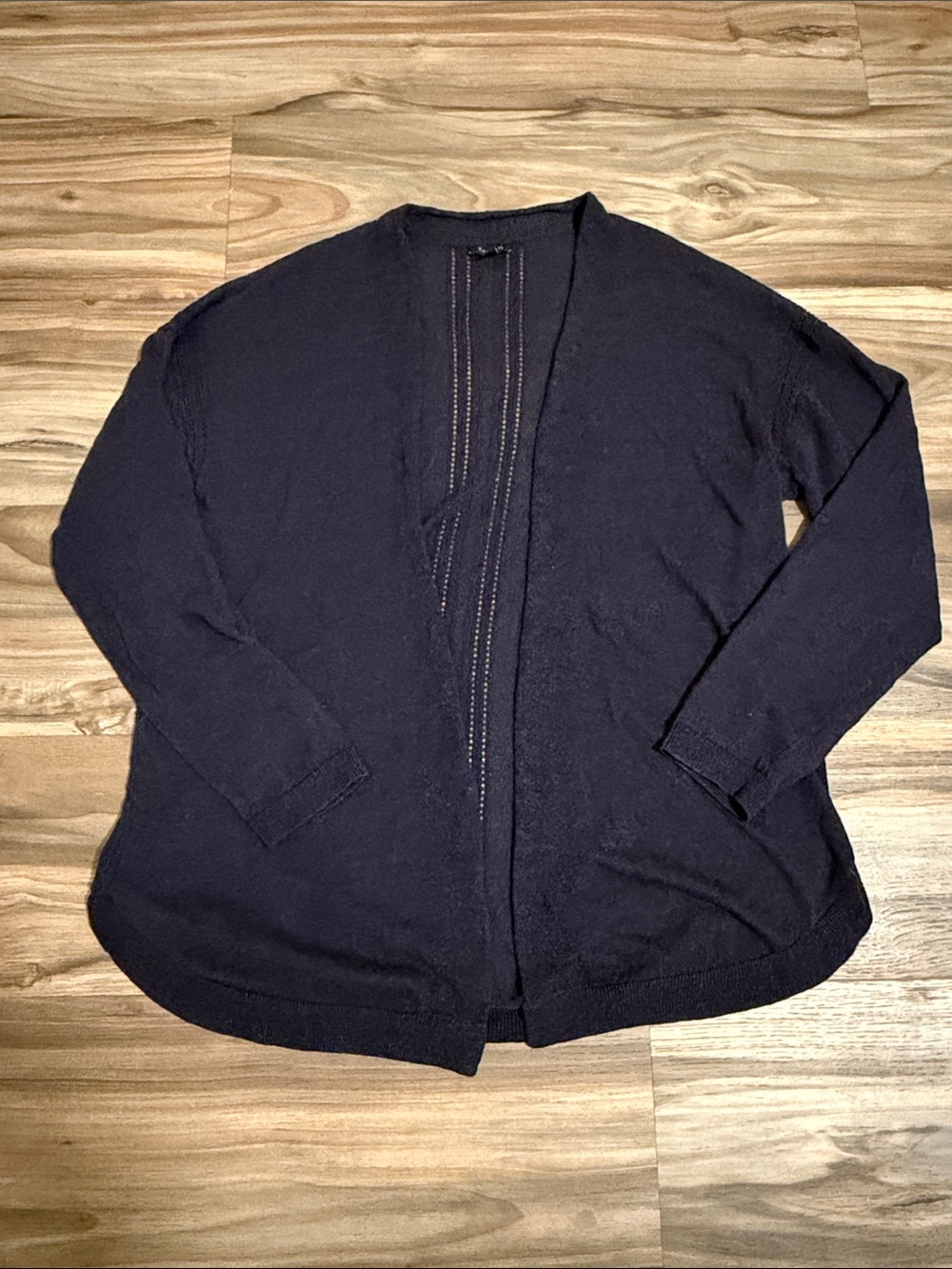 Talbots Cardigan Sweater Women’s L Navy Blue Linen Blend Open Front Curved Hem